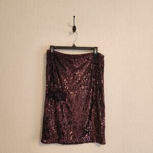 Ralph Lauren Women's Size 6 Maroon Silk & Totally Sequined Skirt Side Zipper NWT